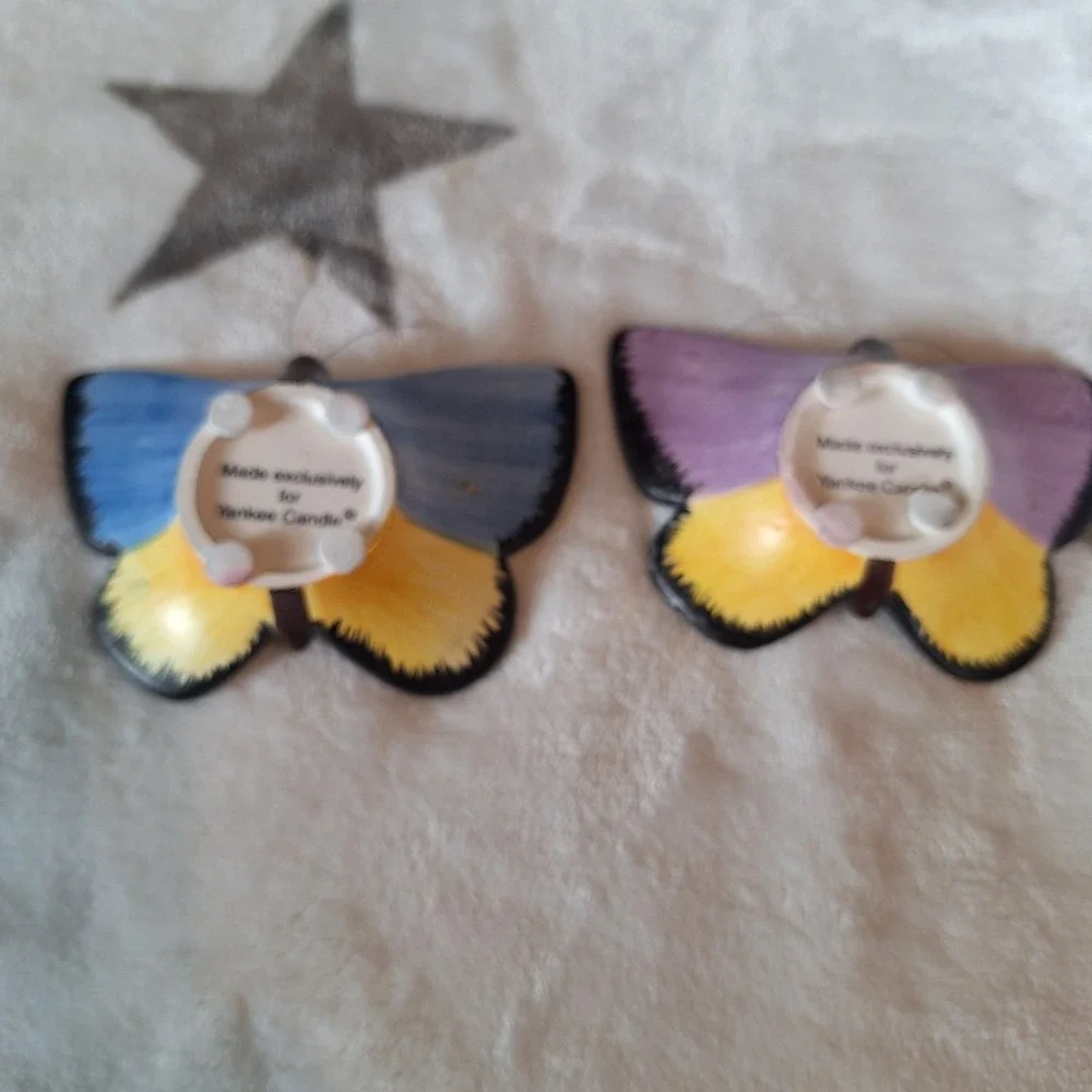 Yankee Butterfly Tea Light Candle Holders Blue & Purple Ceramic